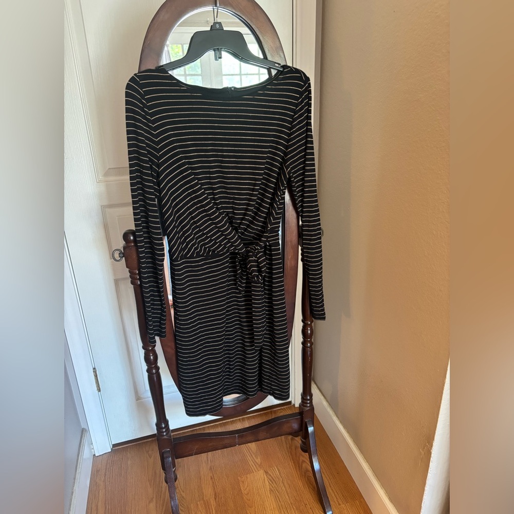 LOFT Black and Gold Striped Dress